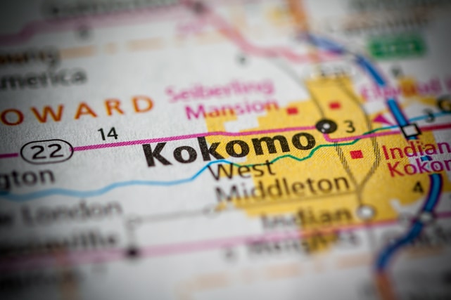 Kokomo, IN on a US map