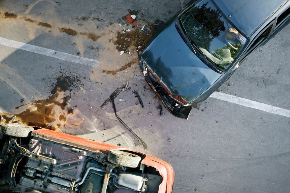 Pickup truck crashes head-on into a vehicle.