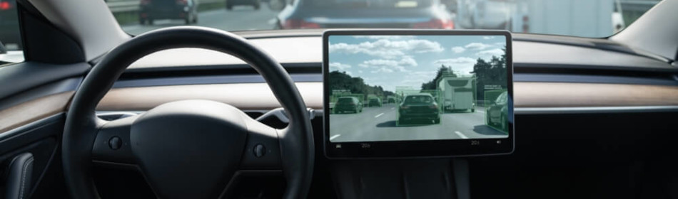 Self driving car on a road.
