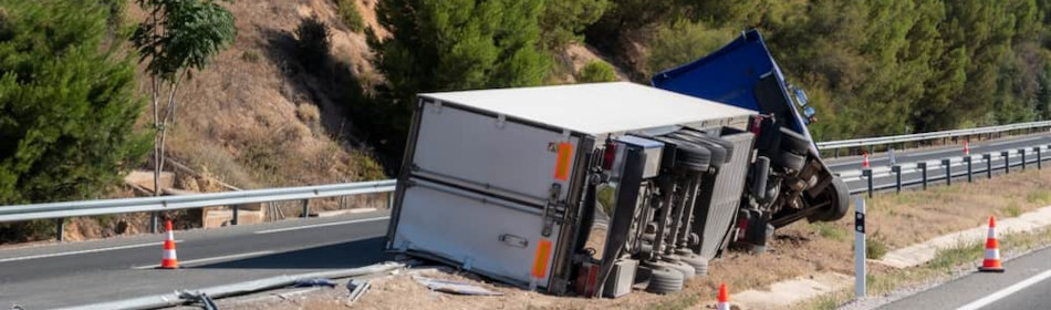 A truck overturned on the roadside
