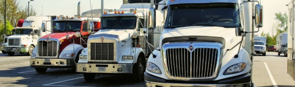 trucks parked orderly in an unloading area
