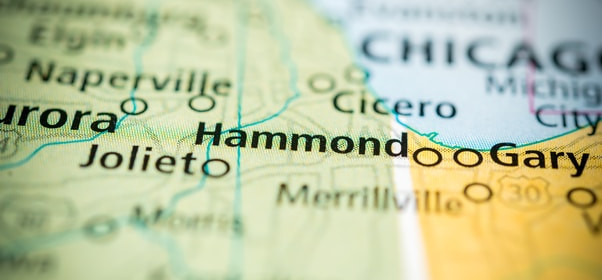 Hammond, IN on a US map