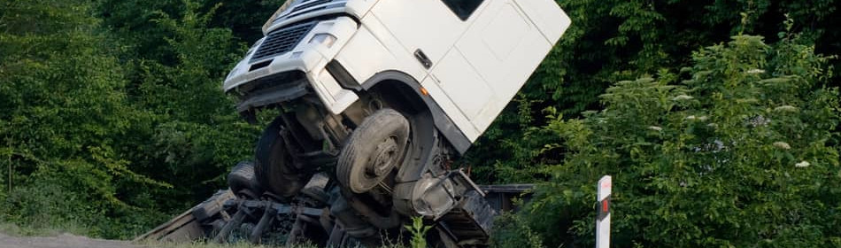Broken-down truck on the side of the road after a fatal accident