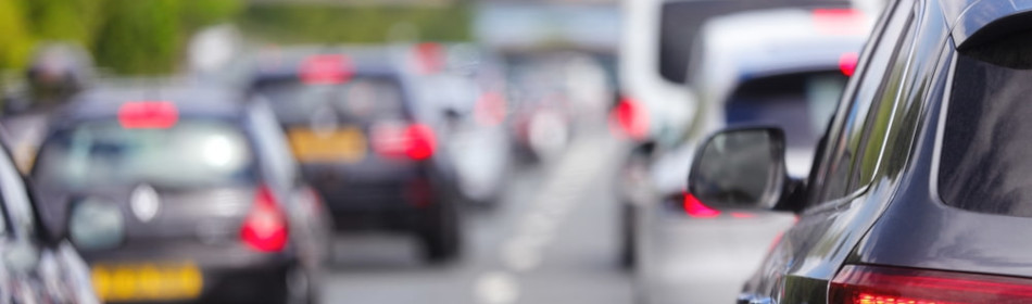 Panoramic view of heavy traffic on the road