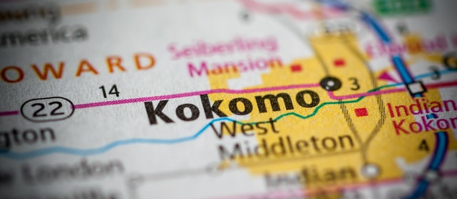 Kokomo, IN on a US map