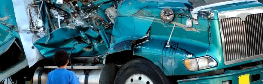 Truck destroyed on the road after crashing
