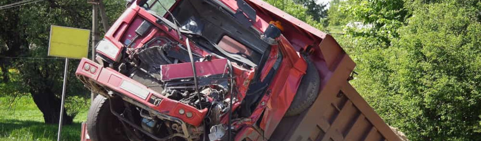 Truck lies in a ditch after an accident