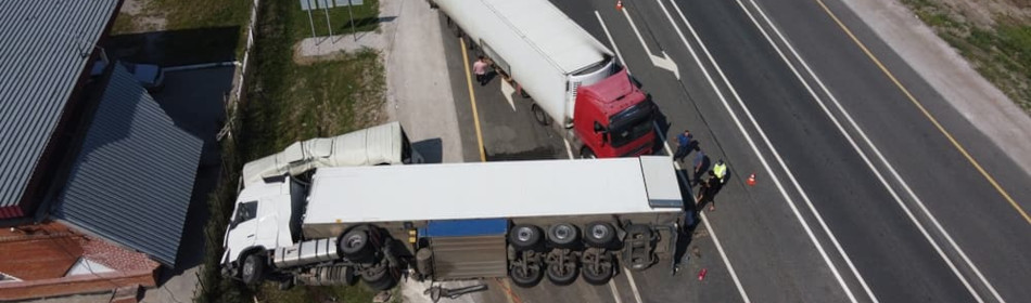 Overturned truck on the road after accident