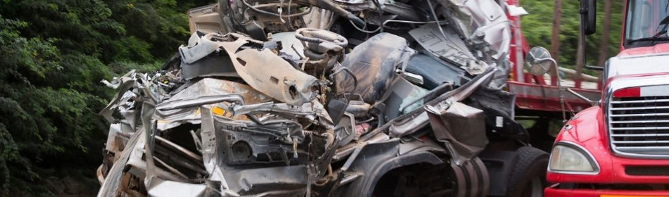 two trucks parked after having collided
