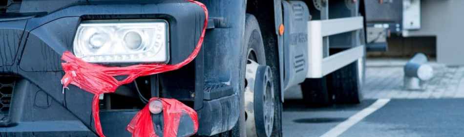 Truck parked on the road after an accident