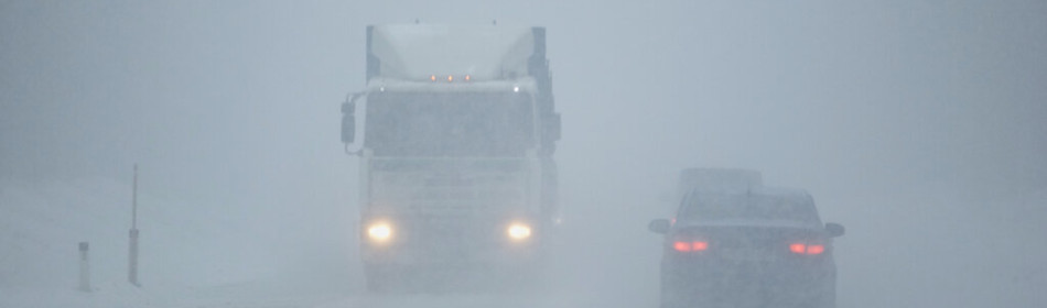 truck driving in bad weather