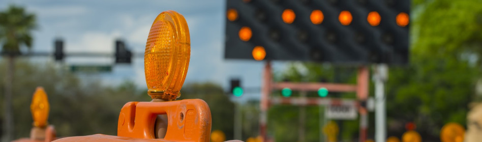 Indiana work zone sign and barrels