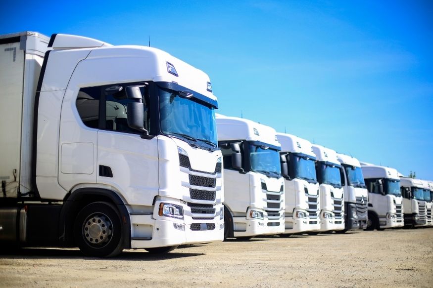 Trucks in a company parking lot